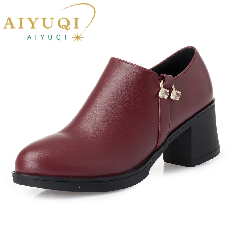 

AIYUQI Spring Shoes Women High Heel 2025 New Genuine Leather Round Toe Rhinestone Women Daily Shoes Fashion Ladies Dress Shoes