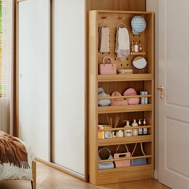 Hole board wardrobe ultra-thin shelf multi-layer solid wood floor-to-ceiling wall-mounted thin cabinet girls bedroom household