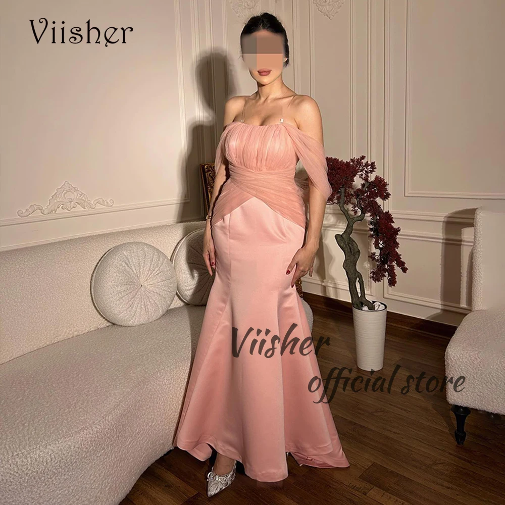 

Pink Mermaid Evening Dresses for Women Off Shoulder Strapless Prom Party Dress Arabian Dubai Formal Occasion Gowns Lace Up Back