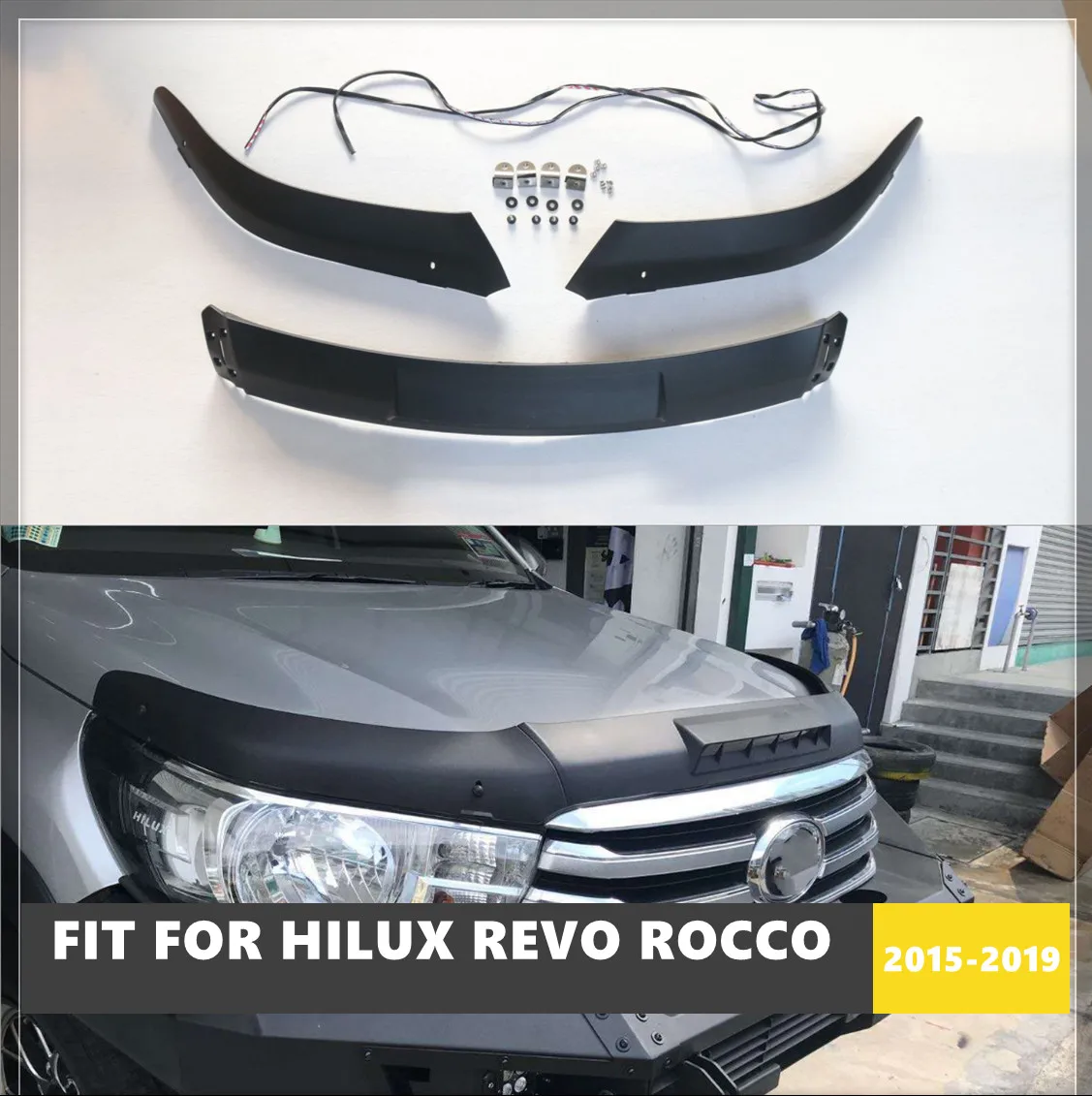 

Good Quality ABS Bonnet Guard 3 Pieces Cover Trim For Toyota Hilux Revo Rocco 2015-2019