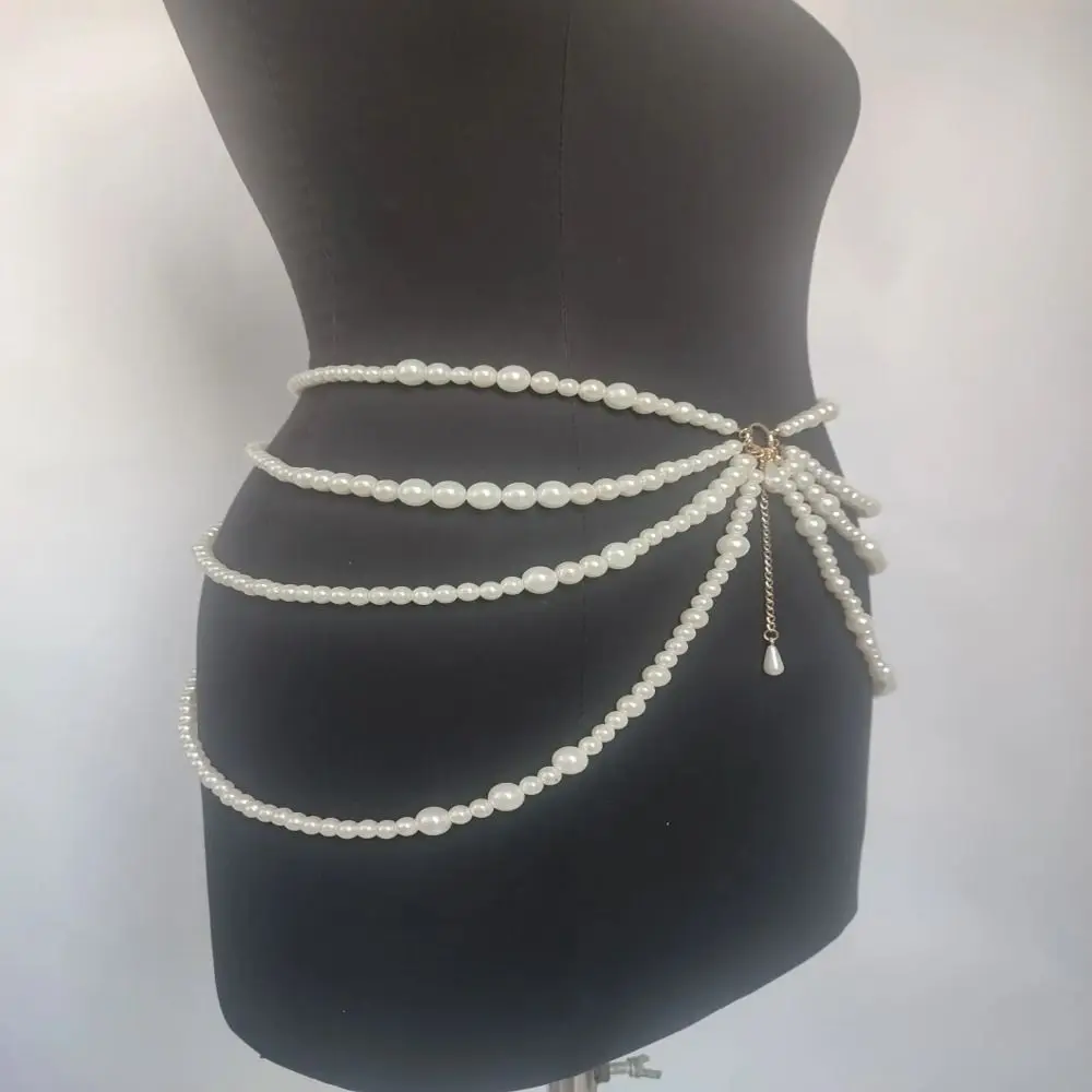 Retro Y2K Waist Chain Tassel Character Playing Body Jewelry Multilayer Pearl Body Accessories Gift