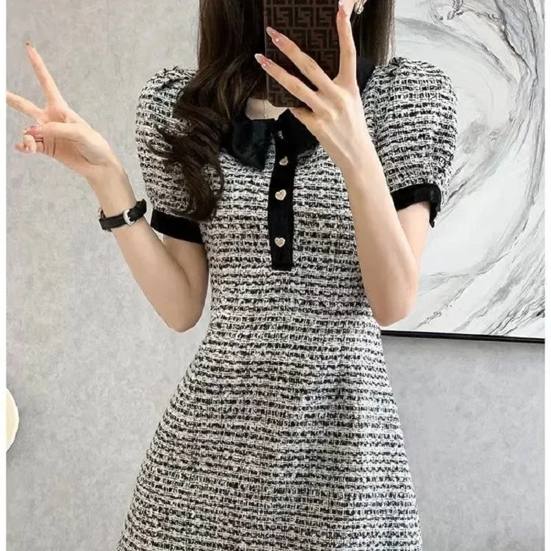 Women 2023 Summer New French Vintage Style Slim Fit Short Sleeve Dress Korean Girls Sexy Club Vestidos