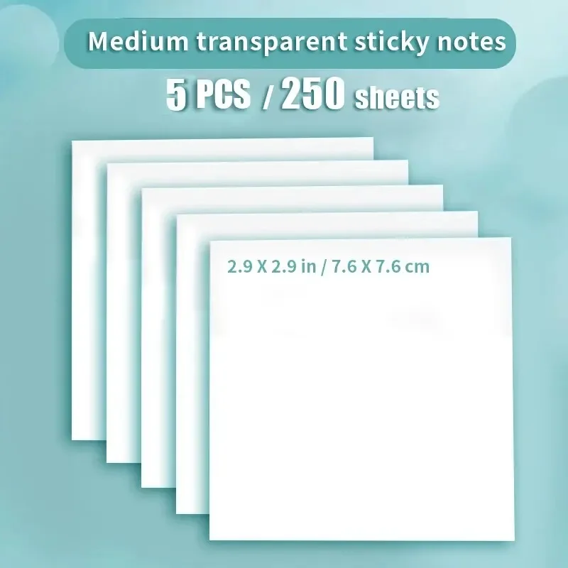 5PC PET Transparent Sticky Notes Perspective Waterproof Clear Fluorescence Memo Pad Stationery School Office Supplies