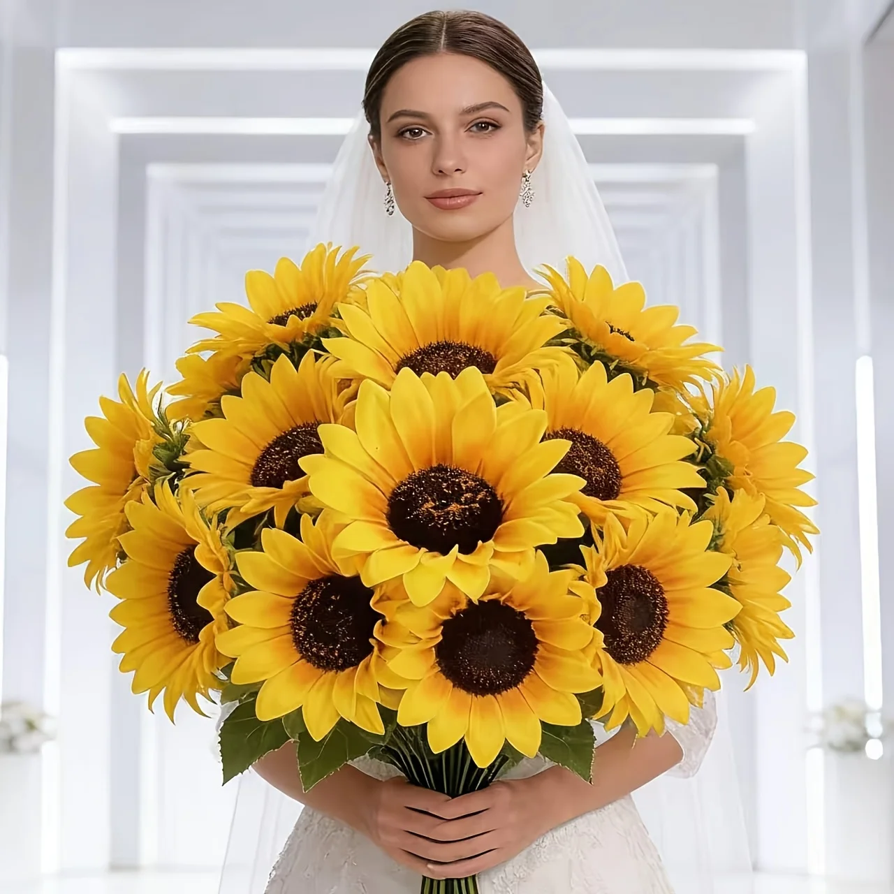 10 Stück (ohne Vase) große künstliche Sonnenblumen, wartungsfreier künstlicher Brautstrauß, Hochzeitsfotografie-Requisiten, Hochzeitsdekoration im Waldstil, Heimdekoration, Küche, Wohnzimmer,