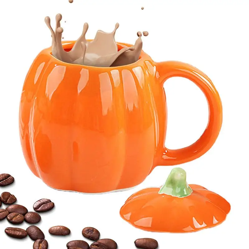 Halloween Mug Cute Pumpkin Breakfast Mug Cup Theme Party Favor Ceramic Cups Ceramic Coffee Mugs Tea Mug with Lid 550ml