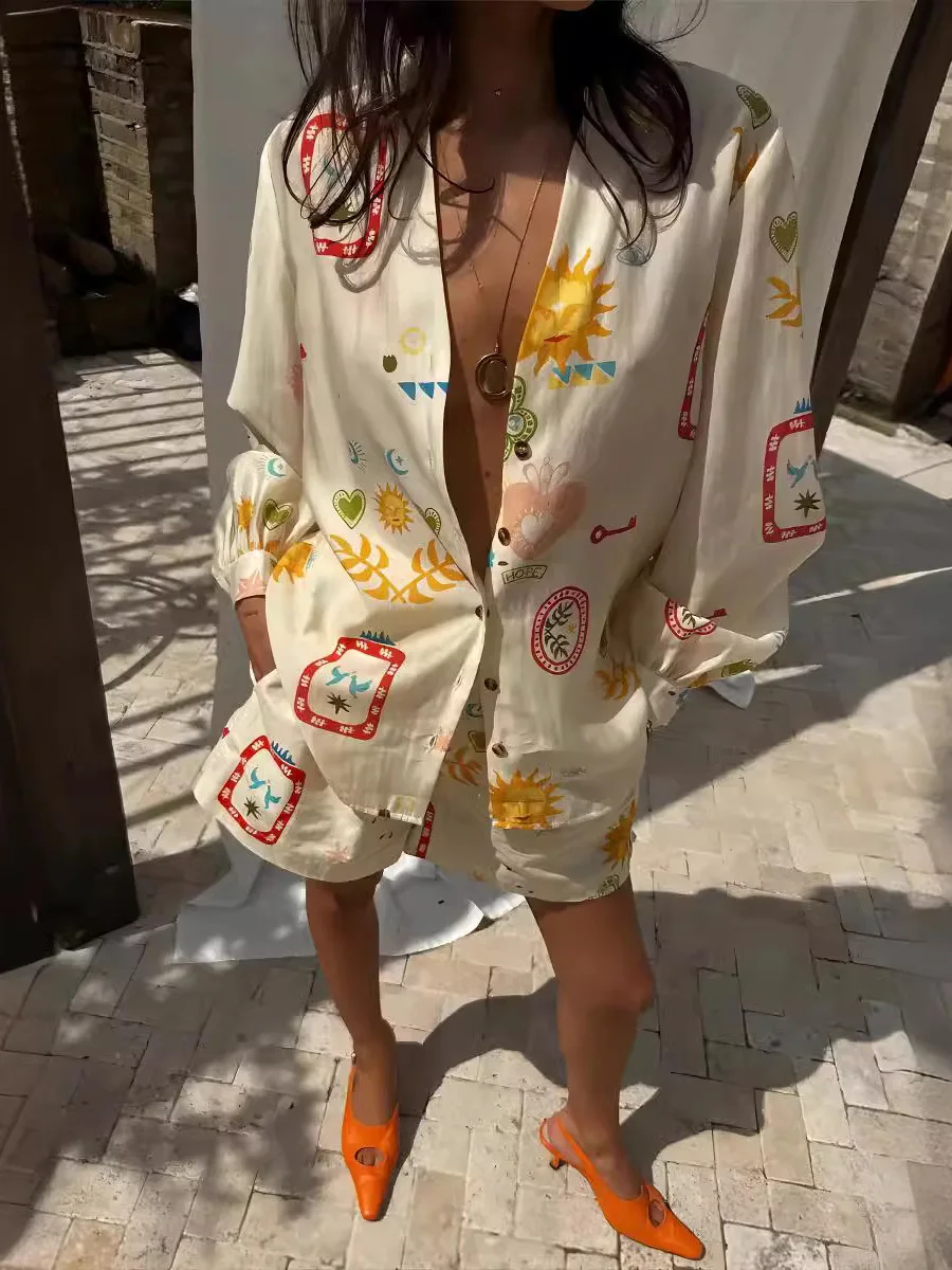 

Женский повседневный кардиган Long Sve irt с модным принтом, комплект из полиэстера, летняя коллекция