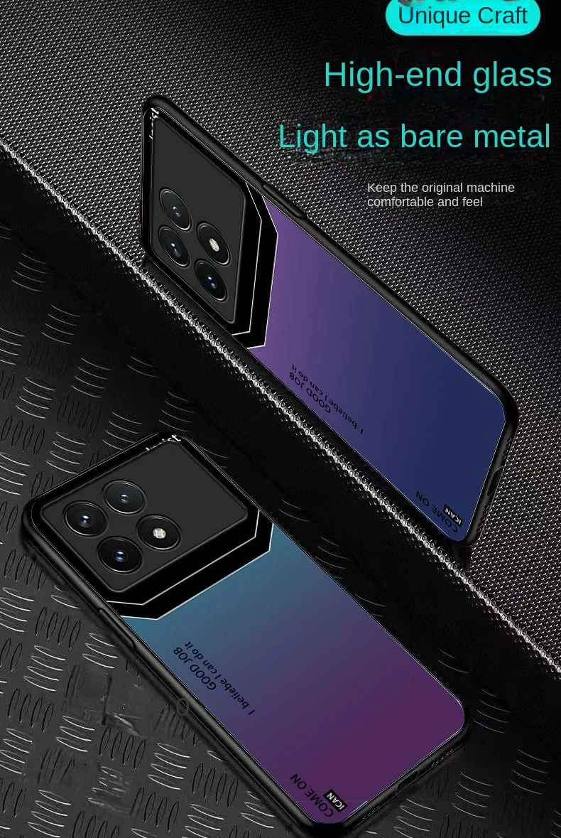 Funda protectora trasera para Xiaomi POCO X6 Pro, carcasa de teléfono con gradiente de vidrio templado duro, a la moda