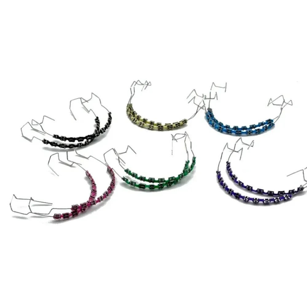 1 Pair Fake Braces Colorful Brackets For Teeth Temporary Metal Wires Metal Bracket Orthodontic Ligature Ties Dental