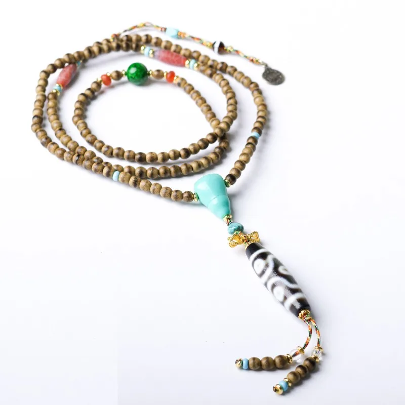 Multi Wrap Butter Agarwood Bracelet Dzi Bead Vajra Turquoise Three Way Necklace Gifts