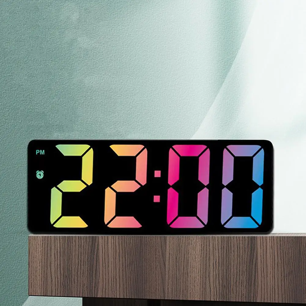 LED Digital Colorful Screen Alarm Clock 12/24 Hours Adjustable Brightness Desk Electronic Clocks For Home Bedroom Office Decor