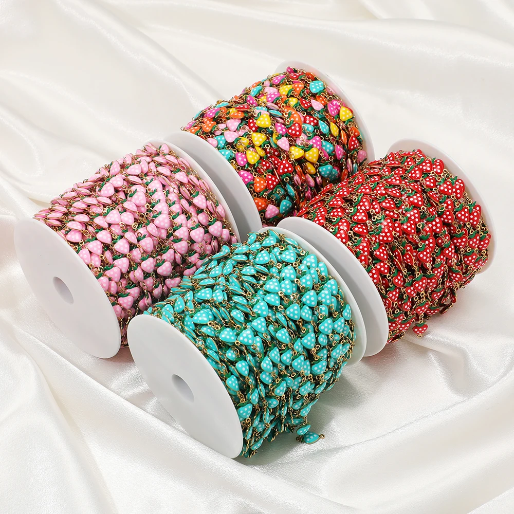 1 Meter Edelstahl Handgefertigte Emaille Apfel-Erdbeer-Kette DIY Schmuck Kinder Mädchen Halskette Armband Zubehör Ohrringe Herstellung – Detail 8