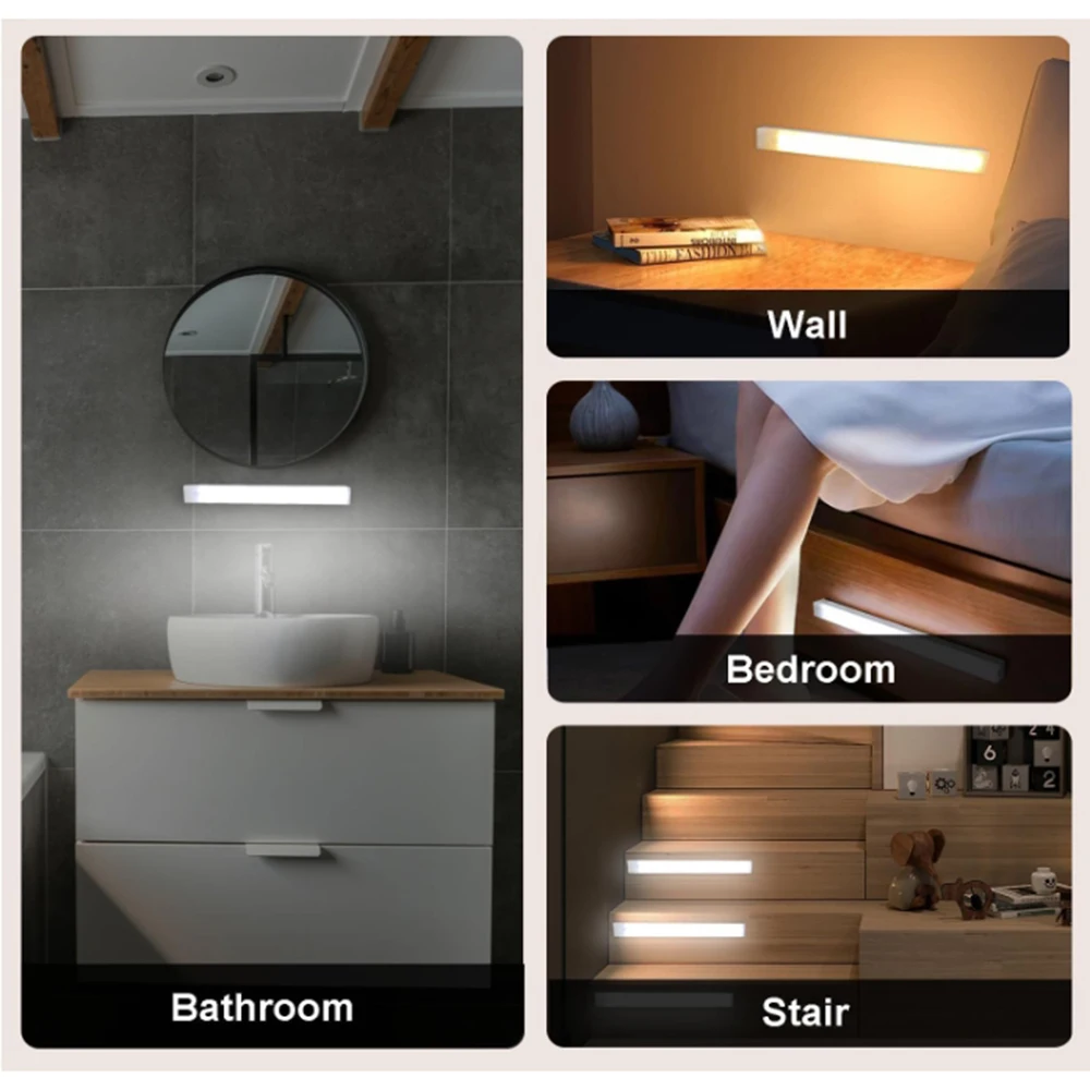 Wireless LED Motion Sensor Lamp USB Type C Rechargeable Night Light Lamp for Kitchen Cabinet Bedroom Wardrobe Staircase Lighting