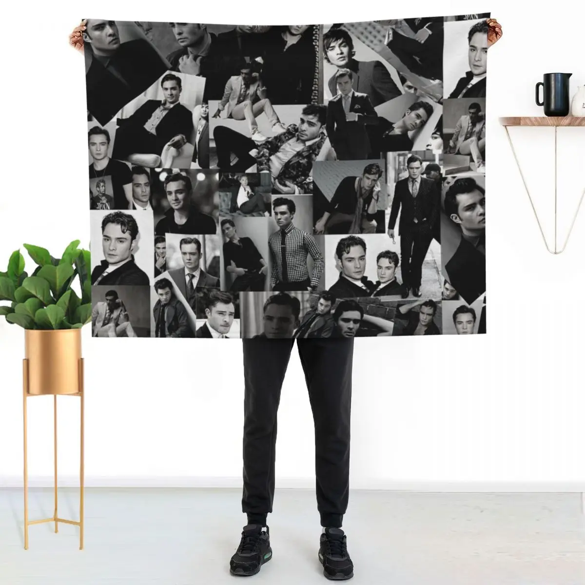 Ed Westwick Abstract Collage - Black and White Aesthetic Throw Blanket Warm Throw Blanket Gift for Anniversary