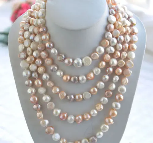 

Rare Long 80INCH 8-9mm AAA white pink Purple baroque freshwater pearl necklace