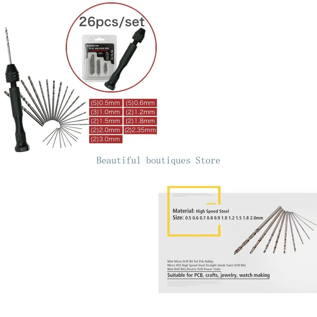 U4LF Hand Drill Bits Set Pin Mini Drill for Jewelry Hole Maker Puncher Jewelry Tools