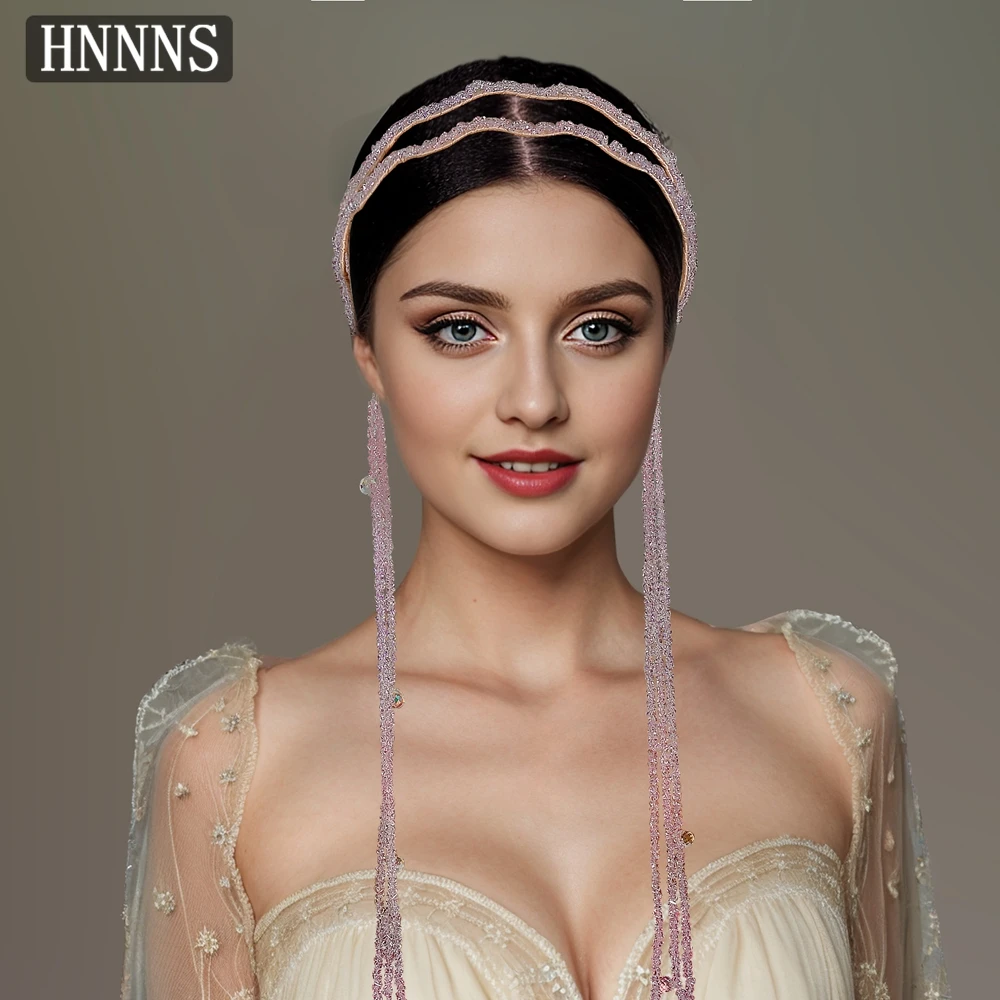 

TOPQUEEN Gentle Bride Pink Rhinestone Wedding Headband Handmade Tassel Exquisite Lady Banquet Dance Party Hair Accessory YXA176