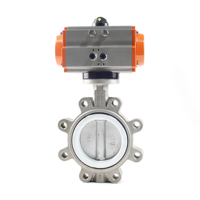 304 Stainless Steel Soft Seal Fluorine Pn 16 Dn100 Pneumatic Lug Type butterfly Valves