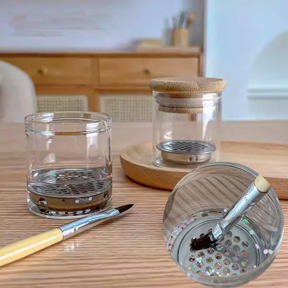 2 Teile/satz Nail art Pinsel & Waschen Tasse Edelstahl Mesh Filter Waschen Stift Flasche Einfache Reinigung Glitter Pulver Acryl pinsel Reiniger – Detail 3