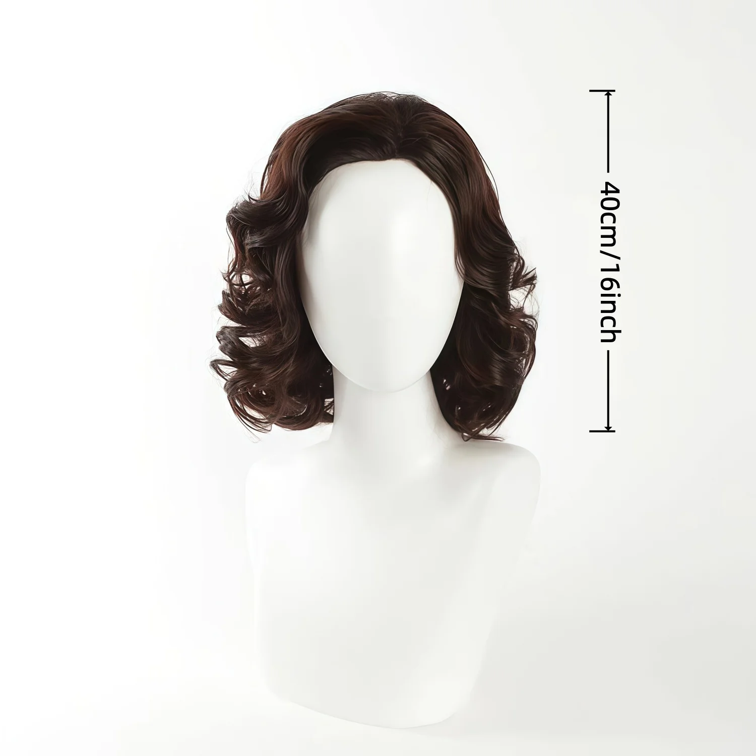Men's and Women's Medium to Long Wavy Wig with Bangs and Curly Brown Short Curly Synthetic Wig, Natural Wavy Black Brown