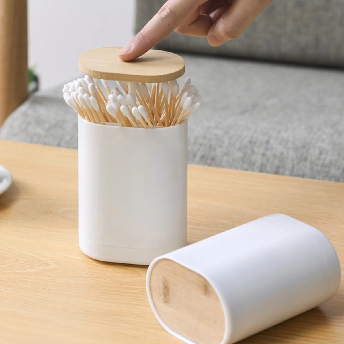 Adorable Dual-Use Toothpick and Cotton Swab Holder with Automatic Pressing for Home and Living Room