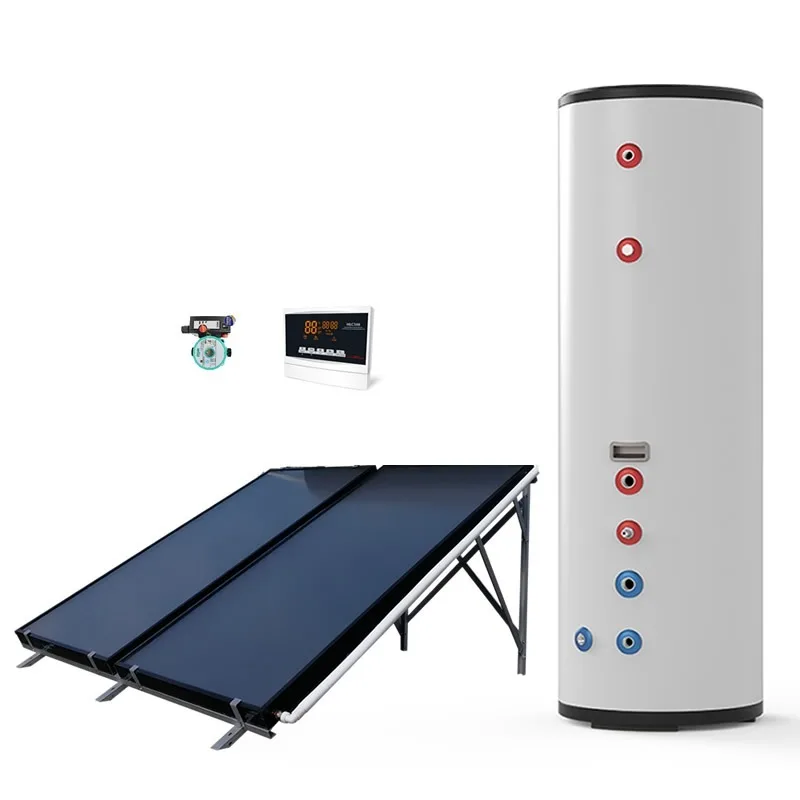 

[Hot Sale] Split Pressurized Open Loop Flat Plate Solar Water Heater Collector System For House Domestic Hot Water 150-500 Liter