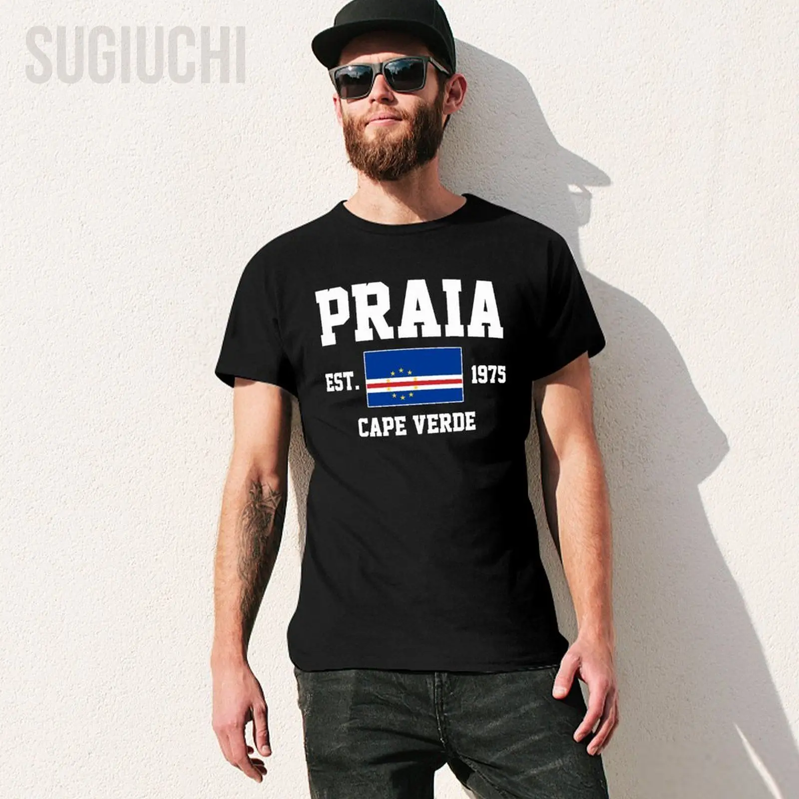 Flag of Cape Verde EST.1975 Praia Men Tshirt Tees T-Shirt O-neck T Shirts Women Boys Clothing 100% Cotton