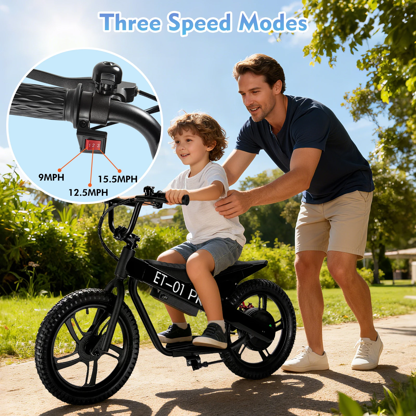 DUODIAN ET-01Pro Electric Bike for Kids, 350W Electric Balance Bike,36V 5.2-7.8Ah, 16" Pneumatic Tire with Dual Brake, 3 Speed Modes Kid Electric Motorcycle image 6