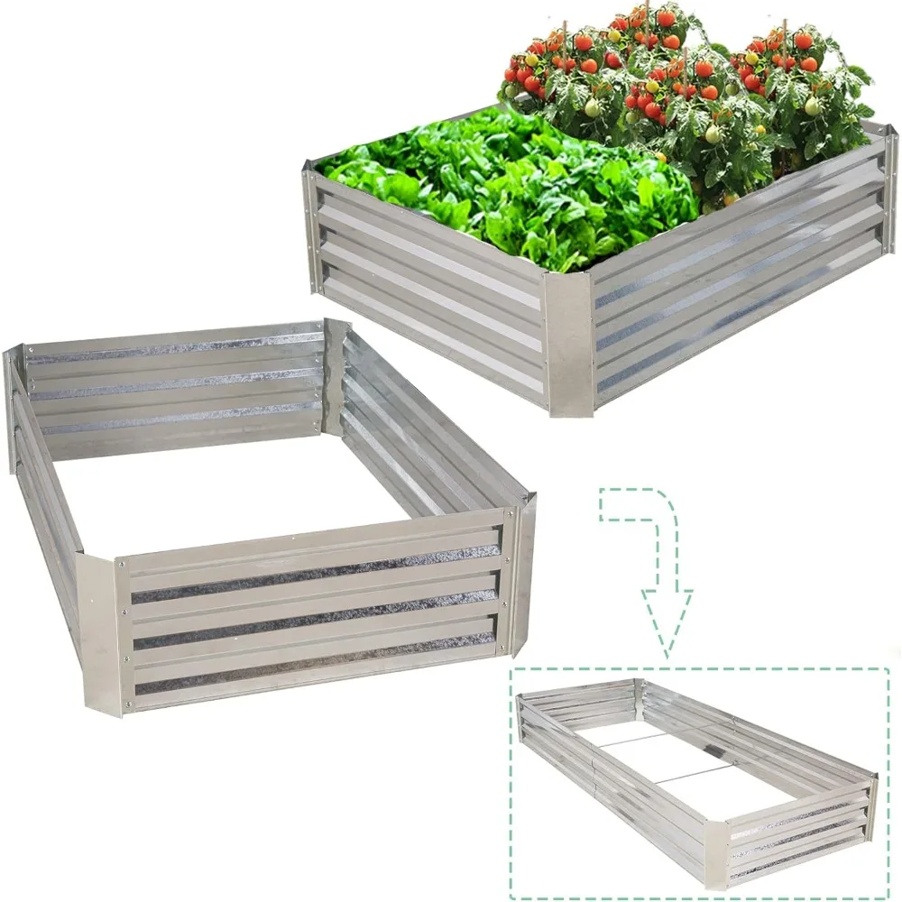 

2 Pcs 4×3×1 FT Galvanized Raised Garden Beds 2 Pcs 47.2"x35.5"x12" Patio Ground Gardening Planter for Vegetables