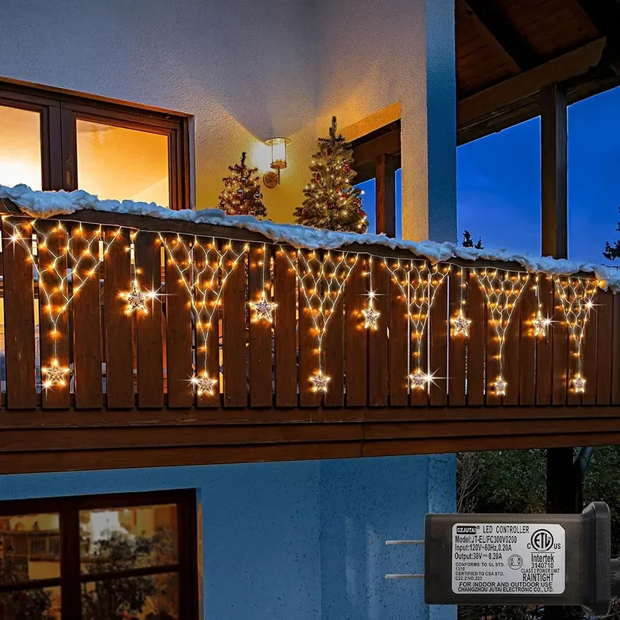 4x0.75 LED Luci nette natalizie Luce per tende da esterno con 12 gocce Luci per ghiaccioli natalizi per la decorazione della grondaia della festa nuziale