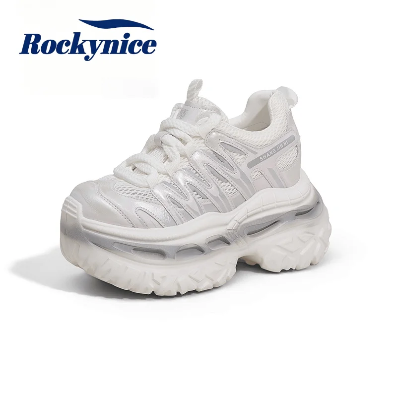 

Women's 9CM Height Increasing Sneakers New 2026 Spring Breathable Mesh Casual Sports Shoes Lace-up High Platform Dad Shoes Woman