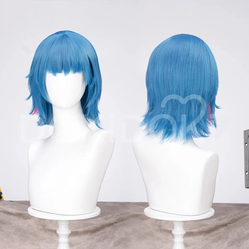 CyGame LoL Arcane2 Jinx Cosplay Perücke Pulver Cos Haar Kurze Perücke Ball Look Blaue Perücke Ekko Für Halloween Party Rolle Spielen Anzug Cospla