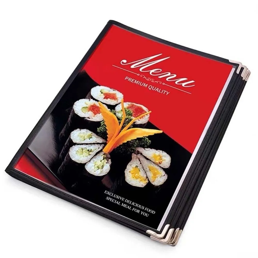 Foldable PVC Transparent Menu Cover Reusable Metal Corners Menus Price Display Book Double Panels Protective