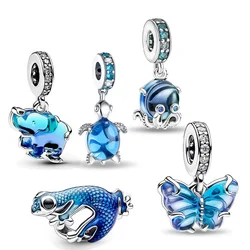Charms 925 Sterling Silver Gradient Blue Glass Ocean Series Big Lucky Elephant Fit Bracelet Diy Jewelry Making Gift
