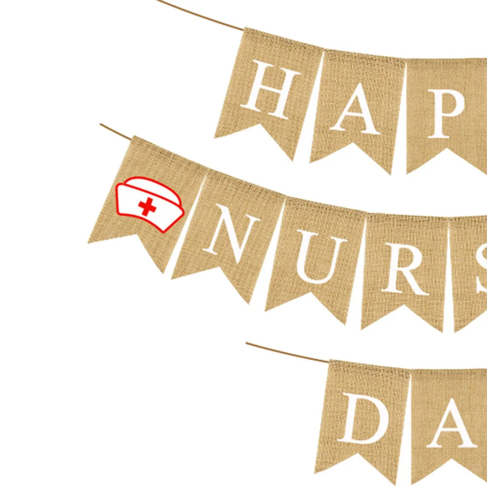 

Nurses Day Decorative Flag Garland Bunting Pennant Party Banner Swallowtail Linen Material Reusable Theme Decoration