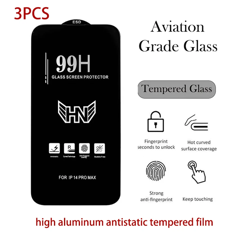 99h hd protetor de tela de vidro temperado para iphone, película de proteção total contra explosão para 15pro max, 14plus, 16pro, 13, 14, 12, 3pcs