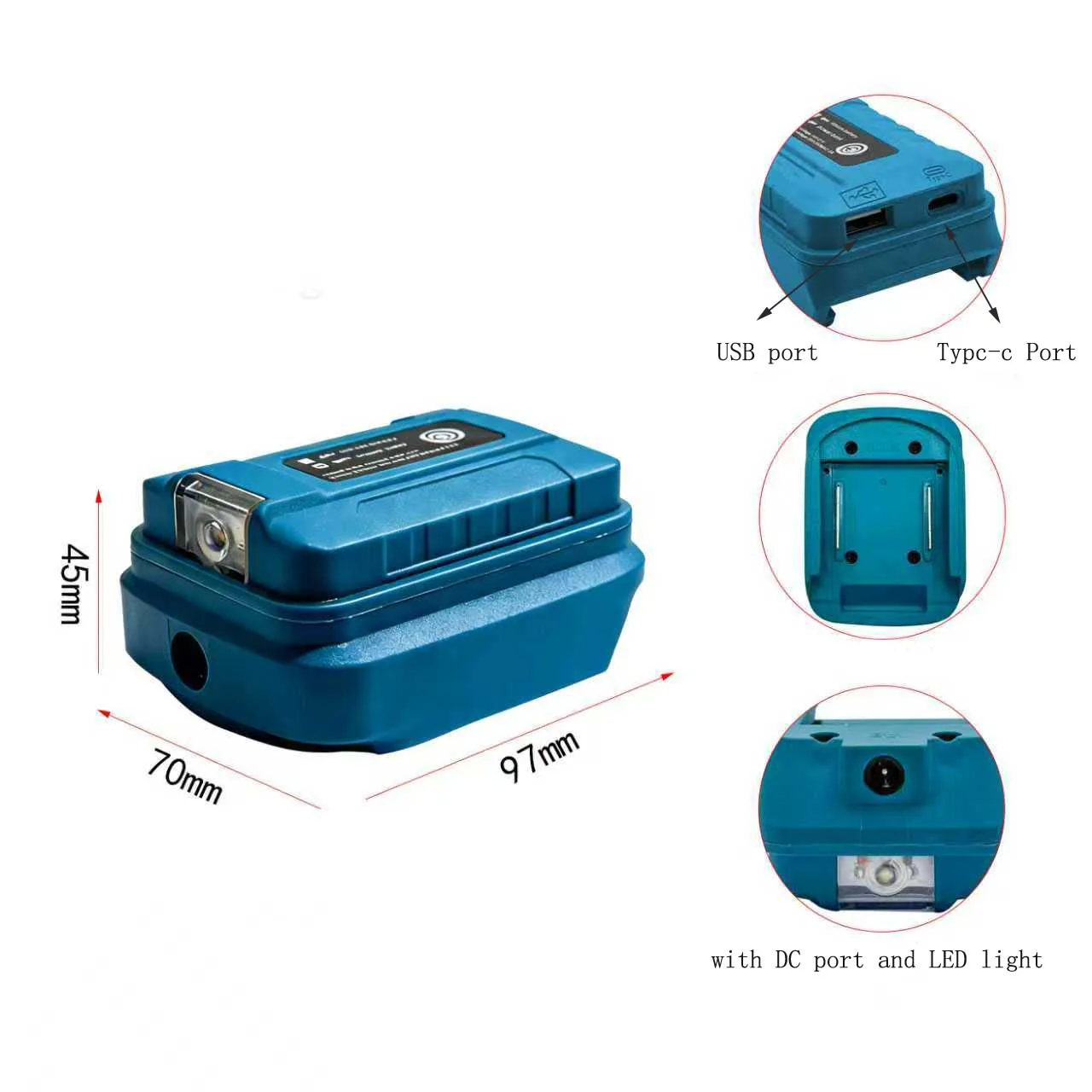Battery Adapter 21V To 5V USB Charging Power Bank With DC Head For BL1830BL1840 With LED Light For Camping Battery Adapter