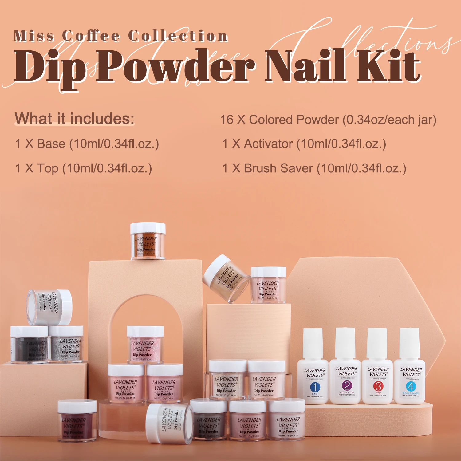 20pcs Dip Powder Nail Kit with 16 Autumn Brown Pink Colors Air Dry Dipping Powder and Dip Liquid Set for Nail Art Manicure