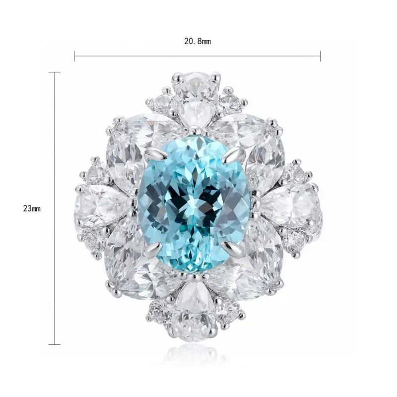 Ruihe Vintage 925 Silver 5.65 Carat Paraiba Lab Grown Gemstone Ladies Fashion Jewelry Women Rings