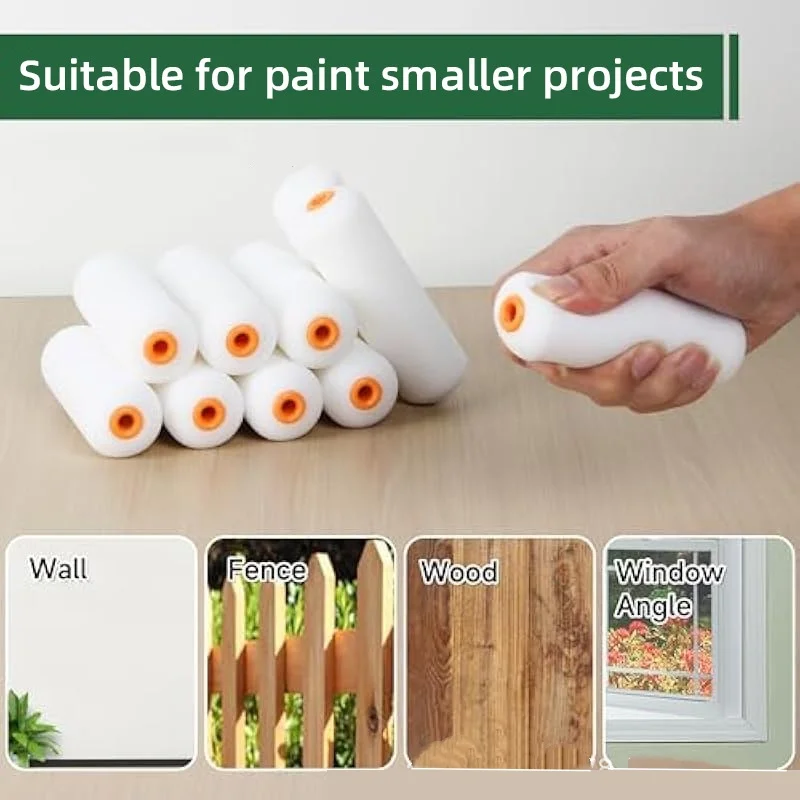 Mini White Durable Foam Paint Roller Sleeves Painting Decorating Sponge Rollers Art Sets Painting Supplies Wall Painting Tool