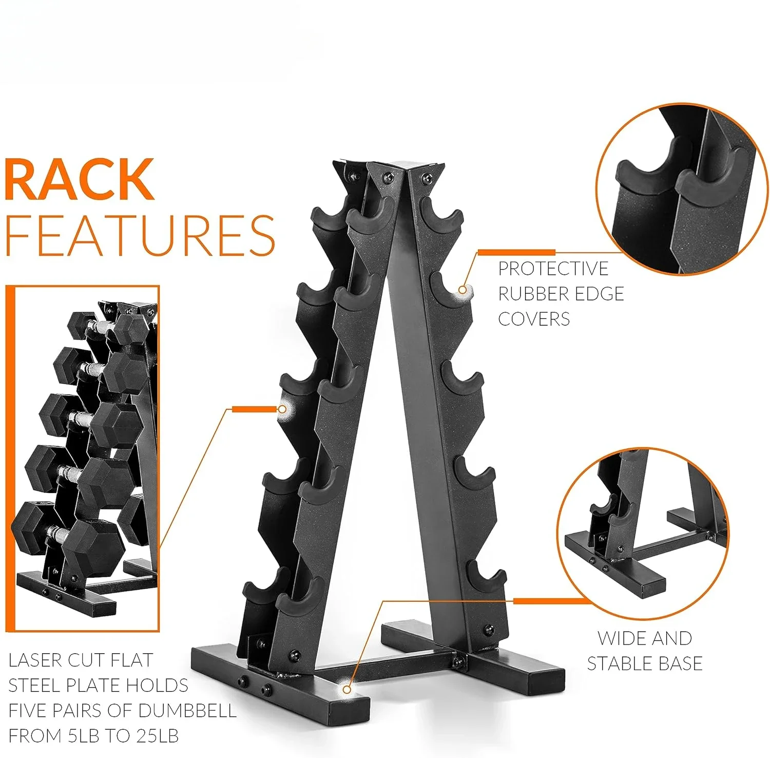 Coated Hex Dumbbell Set with A Frame Storage Rack Non-Slip Hex Shape for Muscle Toning, Strength Building & Weight Loss