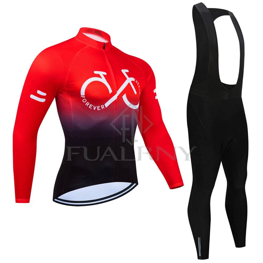 New Autumn Long Sleeve Cycling Jersey Set 19D Bib Set MTB Uniform Bicycle Clothing Quick Dry Bike Clothes Mens Long Cycling Wear