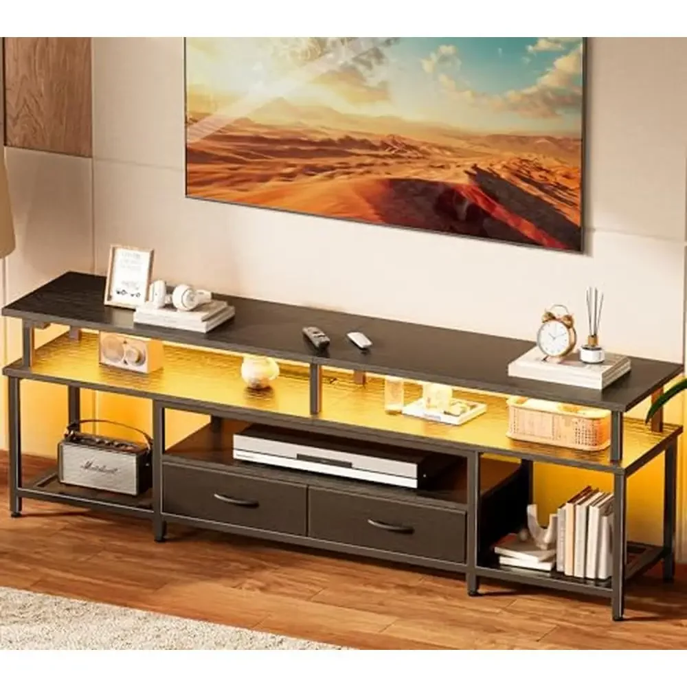 

TV Console Entertainment Center w/ Power Outlets LED Lights Drawers 65 70 Inch TV Stand Media Console Living Room Storage