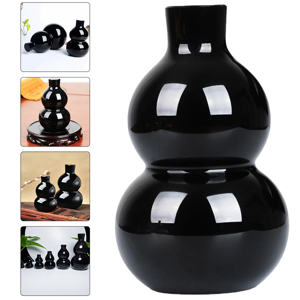 

Obsidian Gourd Black Round Stone Decorative Gourd For Home Office Desk Table Centerpiece Scrying Divination Shelf Decor