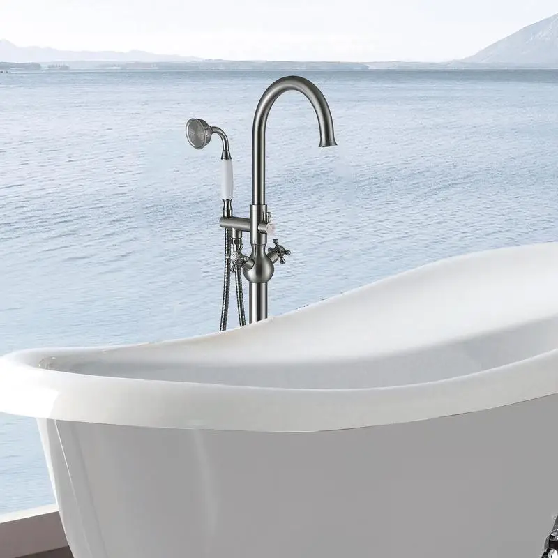 

Freestanding Tub Faucet with Handheld Showerhead and Adjustable Flow Control