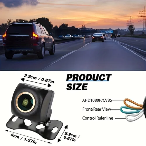 Imagen 2 del producto Cámara de coche ojo de pez AHD 1080P: cámara de visión delantera y trasera con visión nocturna, líneas de guía de estacionamiento, gran angular