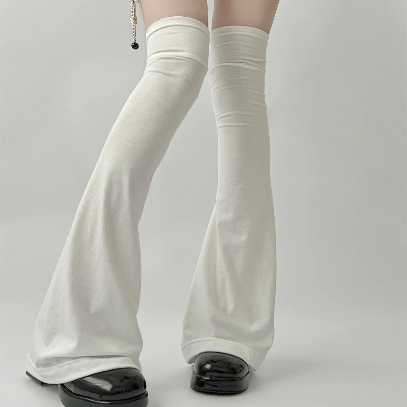 Fashion Y2K Grey Flared Leg Warmers for Women Casual High Stretch Over-Knee Knit Boot Socks Leggings Cover Streetwear Harajuku