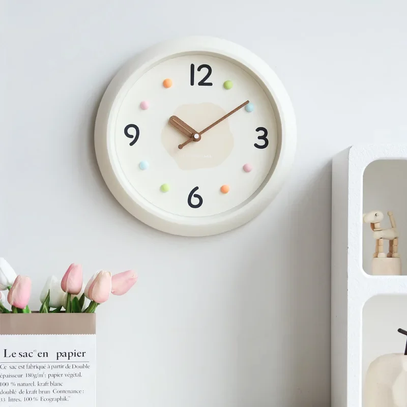 

Cute Creamy Style Wall Clock Creative Home Decor Timepiece Living Room and Bedroom Unique Design Home Decor Wall Clocks