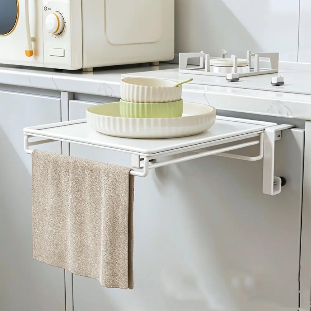 Space Saving Folding Organizer Rack Carbon Steel Kitchen Cabinet Door Shelf For Dishware Pot Spice Storage Tool