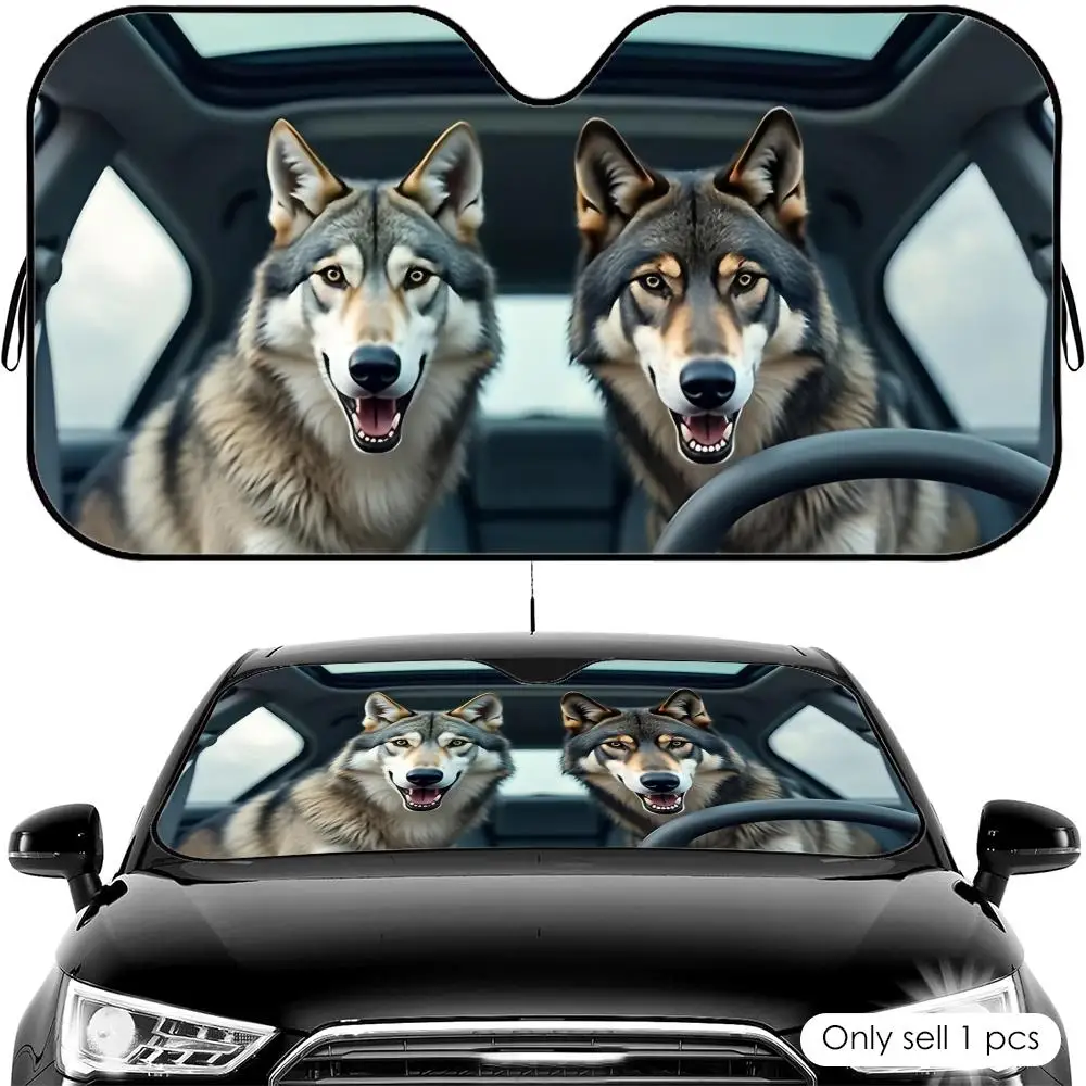 Wolf Couple Driving Sun Visor Foldable Universal Car Windshield Sun Shade UV Protection Heat Insulation Foldable Cover