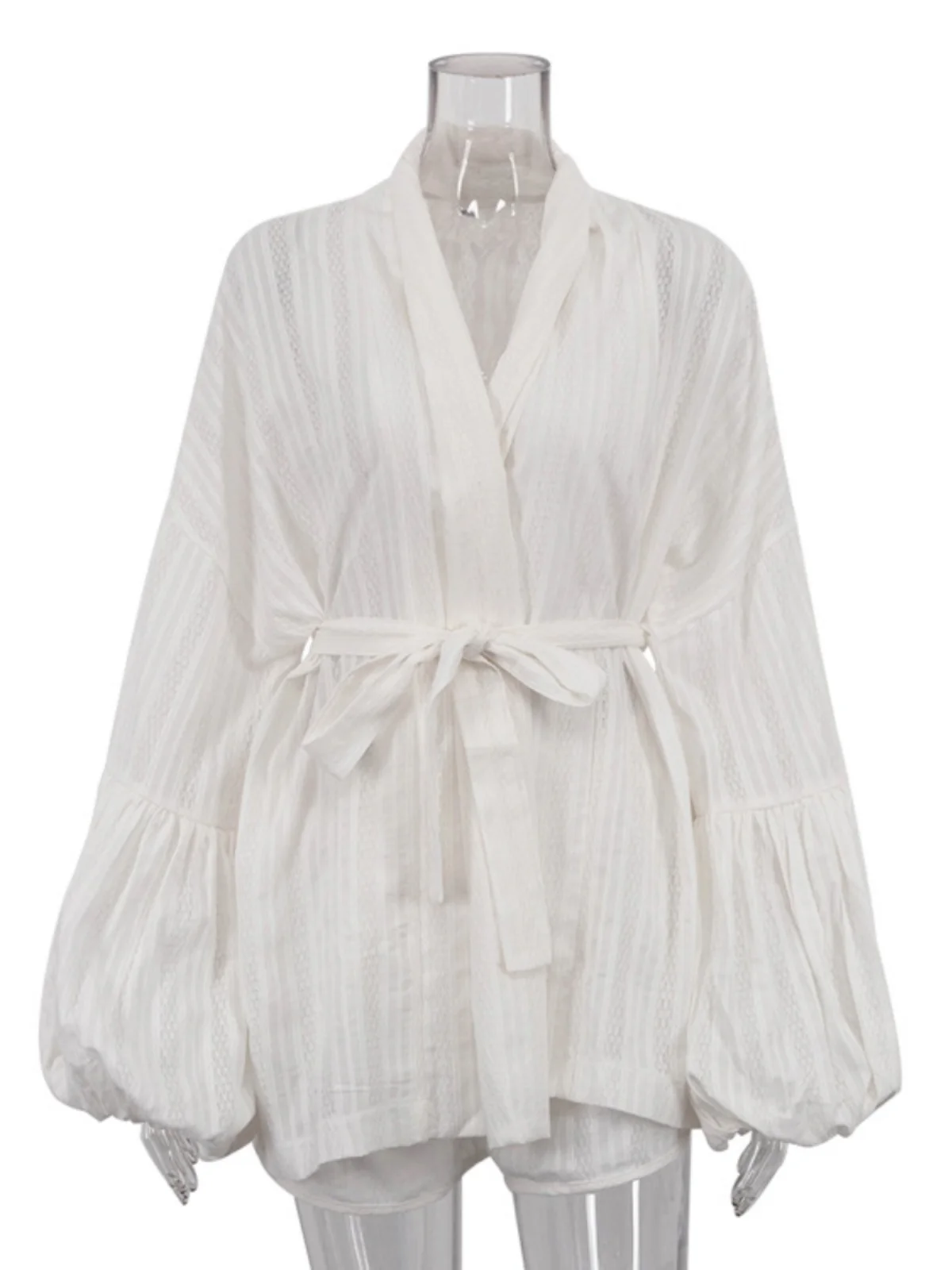 

Women's Cotton Long Sve Open Cardigan irt Set Loose Fit with Belt Two Piece Set Spring Faion Casual Wear